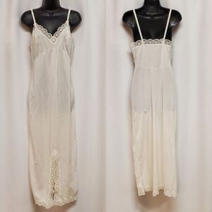 Vintage 60s Gaymode JC Penny's Nylon Slip Dress Nightgown White Lace Lingerie Sm